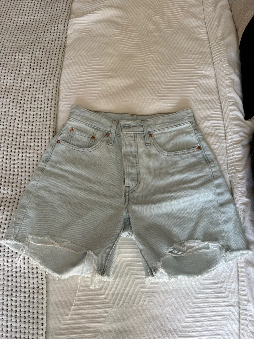 Levi's Light Blue High-Waist Long Denim Shorts